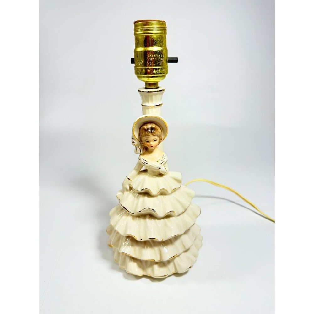 Porcelain Boudoir Table Small Night Light TV Television Lamp Southern Belle Girl - Picture 2 of 16